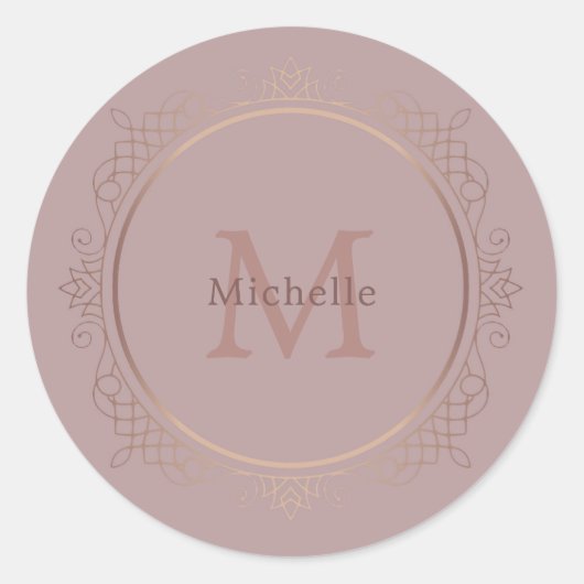 Rosegold Mit Monogramm Elegant Template Trendy Runder Aufkleber (Vorderseite)