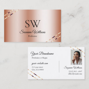 Roségold mit schimmernden Linien Monogramm und Fot Visitenkarte