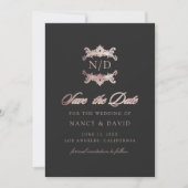 Roségold-Monogramm-Hochzeit Save The Date (Vorderseite)