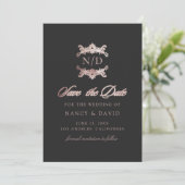 Roségold-Monogramm-Hochzeit Save The Date (Stehend Vorderseite)