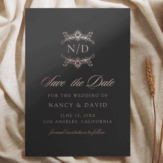 Roségold-Monogramm-Hochzeit Save The Date