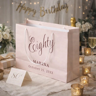 Roségold-Name-Skript 80. Geburtstag Große Geschenktüte