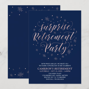 Roségold & Navyblau Überraschungsabschiedsparty Einladung