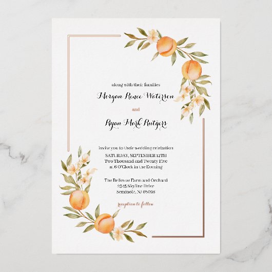 Rosegold Peach Blossom Einladung zur Hochzeit (Vorderseite)