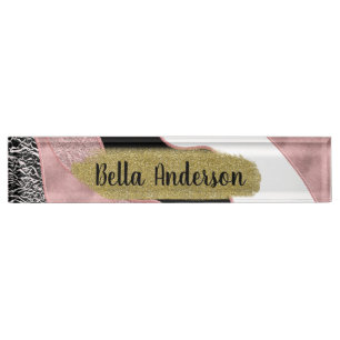 Roségold-pink abstraktes Wellen-modernes Glam-Tren Namensplakette