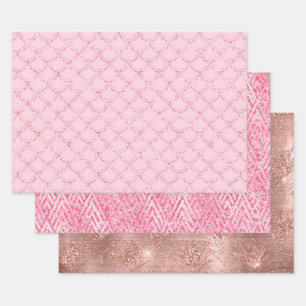 Roségold-pink glitzernde trendige Geschenkpapierbö Geschenkpapier Set