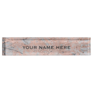 Roségold Pink Marmor Glitter Glam Personalisiert Namensplakette
