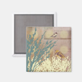 Rosegold Pussy Willow Bird Design Magnet (Vorderseite/Rückseite)