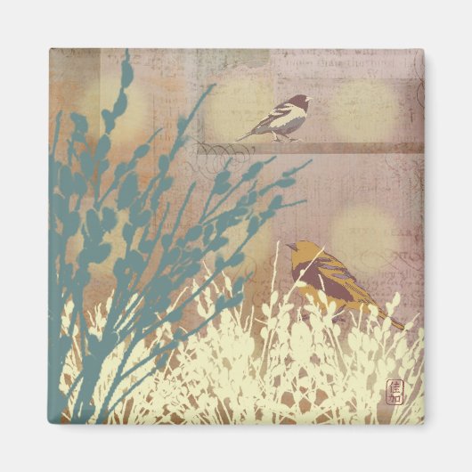 Rosegold Pussy Willow Bird Design Magnet (Vorne)