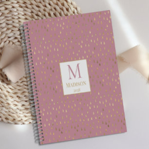 Roségold-Regentropfen Moderne Trendy Monogramm Planer