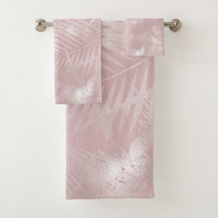 Roségold Rosa Botanisch Tropisch Palmenbaum Blätte Badhandtuch Set