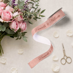 Roségold-Rosa elegante Kalligrafie Glitter-Hochzei Satinband
