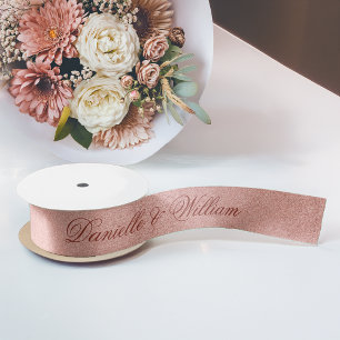 Roségold-Rosa elegante Kalligrafie Glitter-Hochzei Satinband