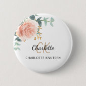 Roségold rosa florales Eukalyptus Danke Button (Vorderseite)