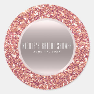 Roségold Rosa Glitter Elegantes Hochzeitsgeschenk Runder Aufkleber