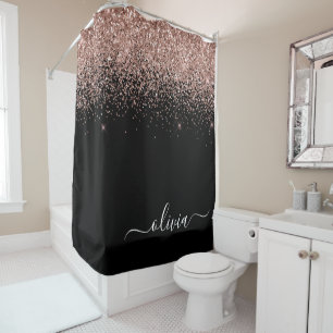Roségold-Rosa Glitter Mädchen-Monogramm-Name Duschvorhang