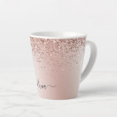 Roségold - Rosa Glitter Metall Monogramm Name Milchtasse (Rechte Ecke)