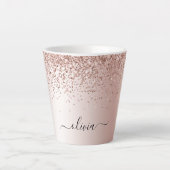 Roségold - Rosa Glitter Metall Monogramm Name Milchtasse (Vorderseite)