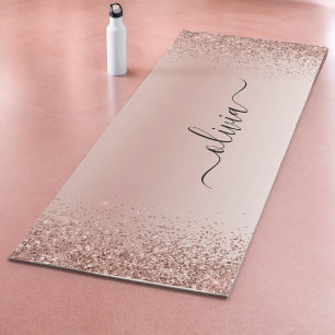 Roségold - Rosa Glitter Metall Monogramm Name Yogamatte