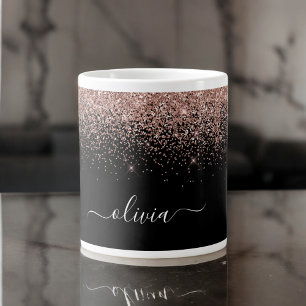 Roségold-Rosa Glitter Moderne Monogramm Name Jumbo-Tasse