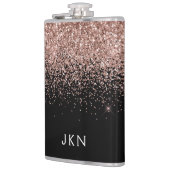 Roségold-Rosa Glitter-Monogramm Anfangsbuchstaben Flachmann (Links)