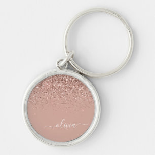 Roségold-Rosa Glitter-Schriftzug-Monogramm Weiblic Schlüsselanhänger
