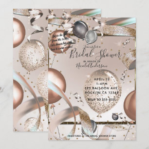 Roségold Rosa Glitterballons Brautdusche Einladung