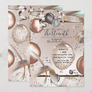 Roségold rosa Glitterballons Geburtstagsfeier Einladung