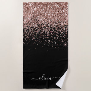 Roségold-Rosa-Glitzer-Mädchen-Monogramm-Name Strandtuch