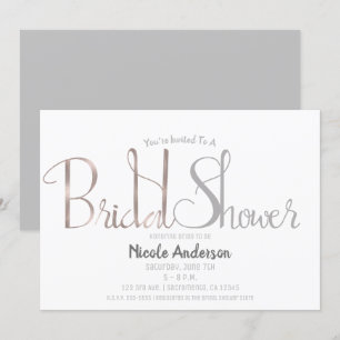 Roségold Rosa & Graue Moderne Schrift Bridal Showe Einladung