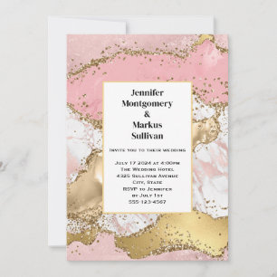 Roségold-Rosa Marmor Abstract Hochzeit Einladung