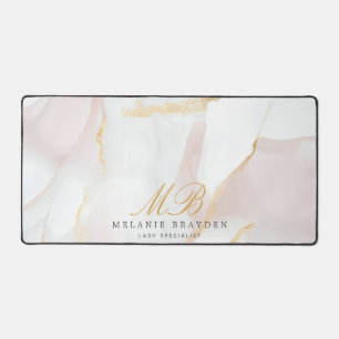 Roségold-Rosa-Marmor-Monogramm Schreibtischunterlage