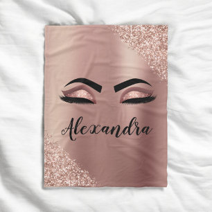 Roségold Rosa Monogramm Glitter Wimpern Fleecedecke