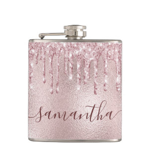 Roségold rosa Monogramm Junggesellinnenabschied Flachmann