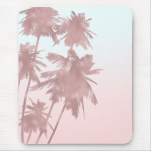 Roségold Rosa Palmen Strand Ombre Palmenbäume Weib Mousepad