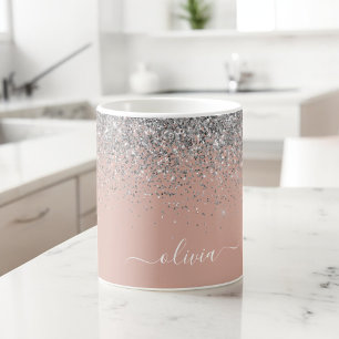 Roségold-Rosa-Silber-Glitter-Monogramm-Feminine Kaffeetasse