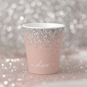 Roségold-Rosa-Silber-Glitter-Monogramm-Feminine Milchtasse