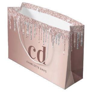 Roségold rosa silbernes Monogramm Geburtstag Große Geschenktüte