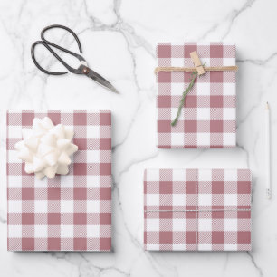 Roségold-Rosa-Weiß-Karomuster Geschenkpapier Set