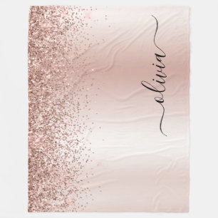 Roségold - Rosafarben Glitter Metall Monogramm Nam Fleecedecke