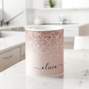 Roségold - Rosafarben Glitter Metall Monogramm Nam Jumbo-Tasse