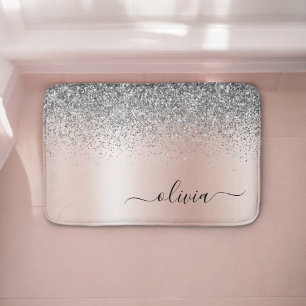 Roségold - Rosafarbenes Silber Glitter Monogramm Badematte