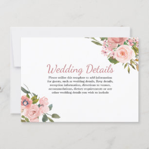 Roségold-Rot-Blumen Hochzeitsempfang Details Einladung