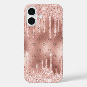 Roségold-Röte-Monogramm-Initialen  iPhone 16 Hülle