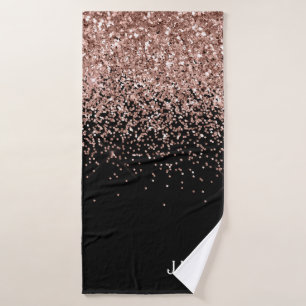 Roségold-Rouge Schwarz Glitter Monogram Girly Badehandtuch