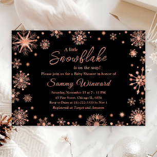 Roségold-Schneeflocken Winter-Baby-Party Einladung