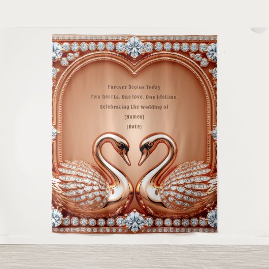 Roségold-Schwan-Hochzeitsliebesbogen-Design Wandteppich (Vorderseite)