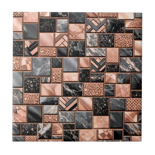 Roségold-Schwarz-Marmor-Mosaik Fliese (Vorderseite)