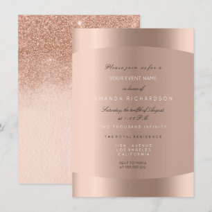 Roségold Schwarz Weiß Minimal Glitter Ombre Einladung