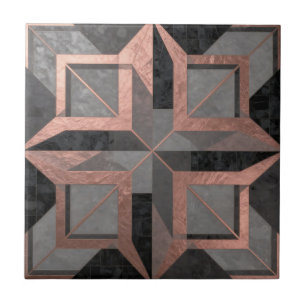 Roségold-Schwarzes geometrisches Marmormuster Fliese